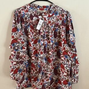 LOFT Multicolor Floral Blouse - Red, Blue, Brown